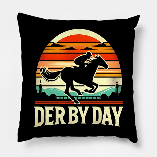 Cute Horse 150th Derby Day 2024 Horse racing Fascinator Pillow by justingreen