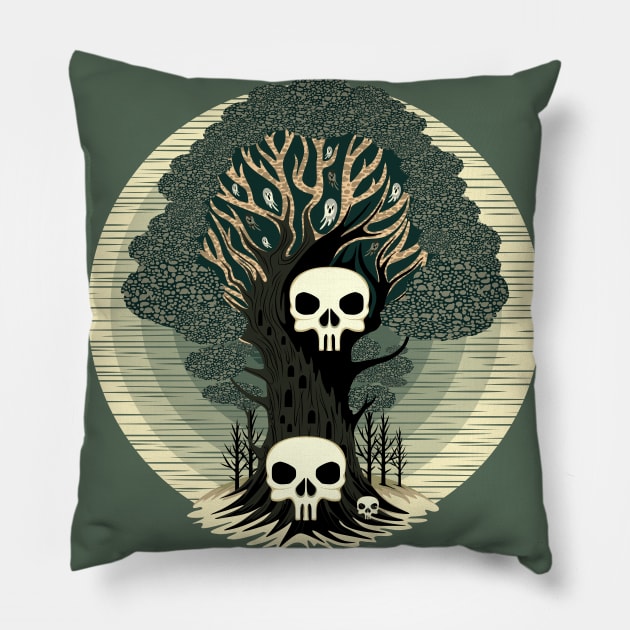 Evil Spirits Tree with skulls and Ghosts Pillow by BluedarkArt