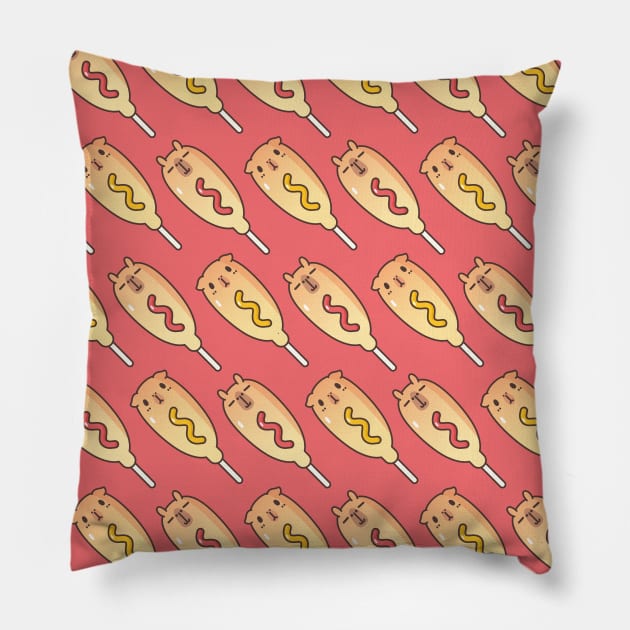 Guinea Pig and Capybara Corndogs Pattern in Red Pillow by Noristudio