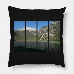 The fabulous alpine lake of Landro (Durrensee) in the Dolomites (Dobbiaco). Lovely place in the Italian Alps. Reflections in the water. Sunny spring day. Trentino Alto Adige Pillow