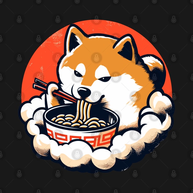 Funny Retro Shiba Inu Eat Ramen by TomFrontierArt