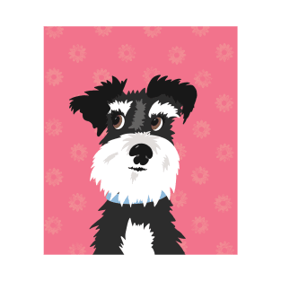 Black and White Miniature Schnauzer Dog with Pink Daisies T-Shirt