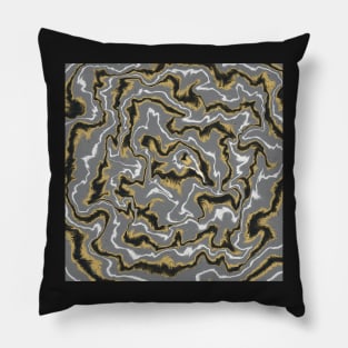 Liquid pour design in grey, black, gold, and white Pillow