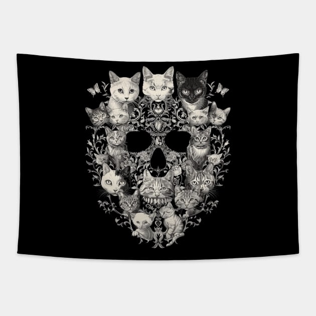 Cat Skull Art Tapestry by BilodeauBlue