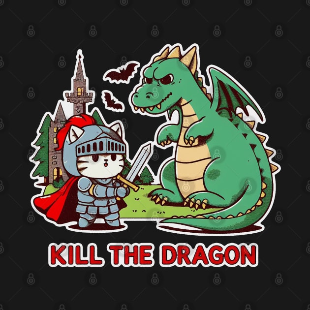 kill the dragon - cat knight fight with the dragon by Yaydsign