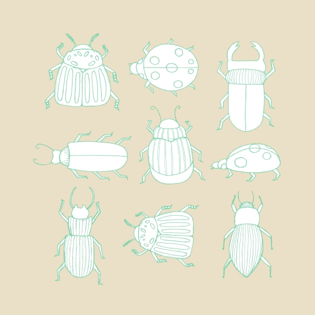 green bugs and beetles by M. Scowen Art