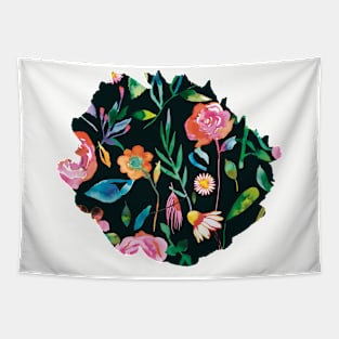 Flowers Roses and Daisies Black Tapestry