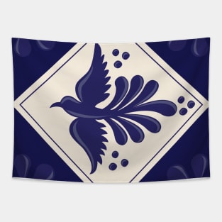 Blue Talavera Tile, Flying Dove by Akbaly Tapestry