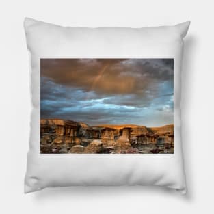 Rainbow Over The Badlands Pillow