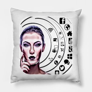 Woman serious social network make money Pillow