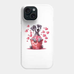 Cartoon Great Dane Dog in Hearts Basket Phone Case