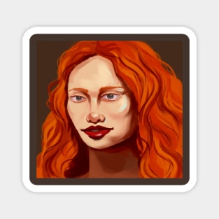 Red haired girl portrait print Magnet