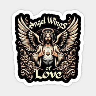 Angel Wings of Love, Jesus with outstretched arms embraces his heart Magnet