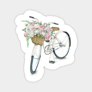 Vintage White Bicycle With Flowers Magnet