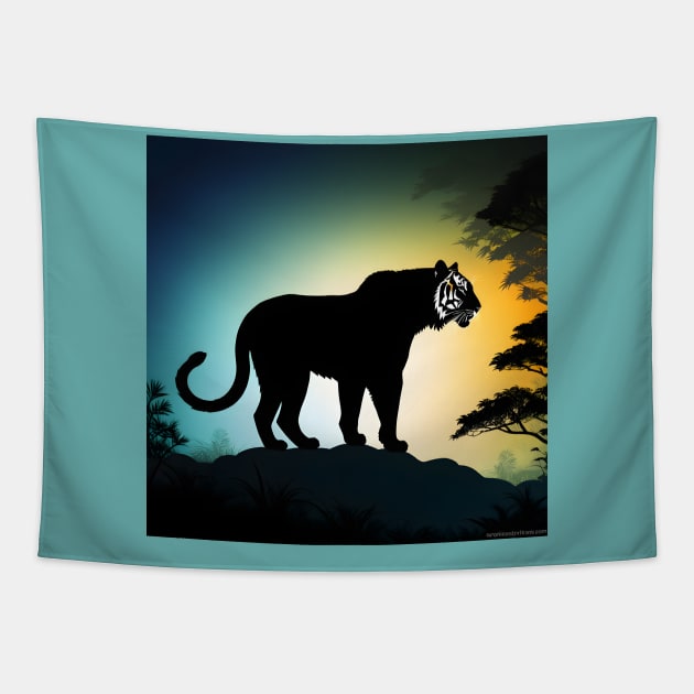 Tiger silhouette Tapestry by Spaceboyishere