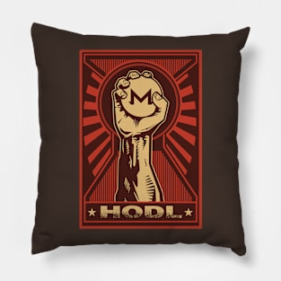 HODL Monero: Propaganda style triumphant fist clutching a Monero coin Pillow