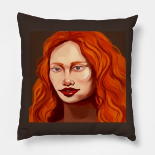 Red haired girl portrait print Pillow