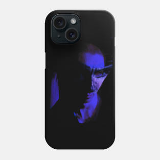 Portrait, digital collage and special processing. Face. Guy in mask. Weird. Blue. Phone Case