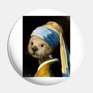 Otter with Pearl Earring Pin