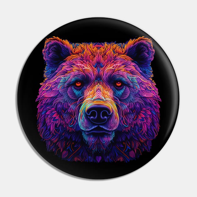 Neon Floral Bear Pin by vamarik