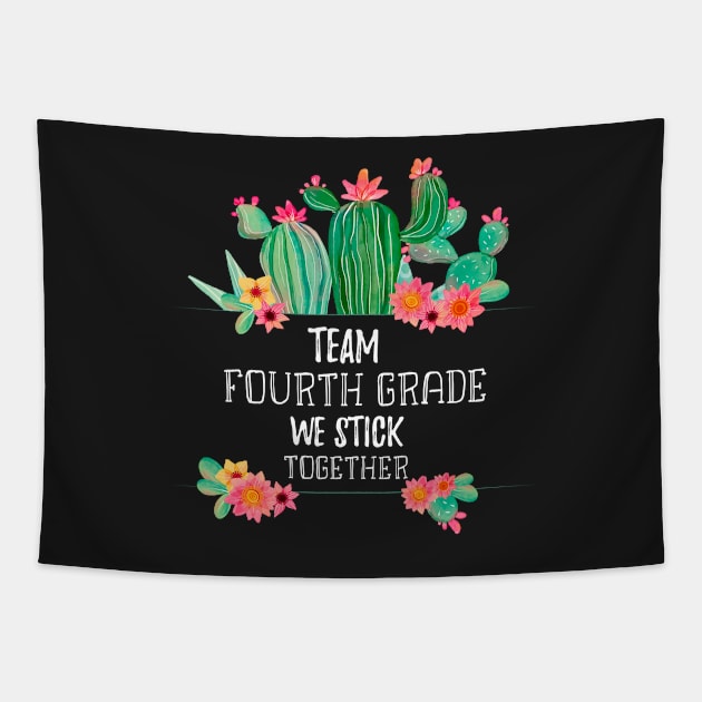 Team Fourth Grade We Stick Together - Cute Cactus Watercolor Background Tapestry by WassilArt