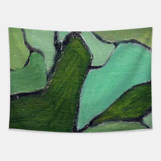 Abstract Oil Painting 2c41 Fern Olive Seafoam Green Tapestry by Go Abstract Art