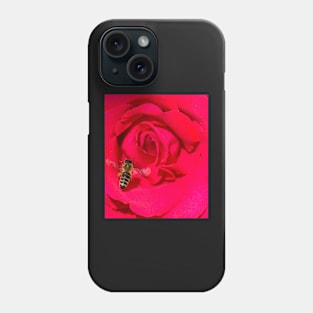 Bee approaching a red rose Phone Case