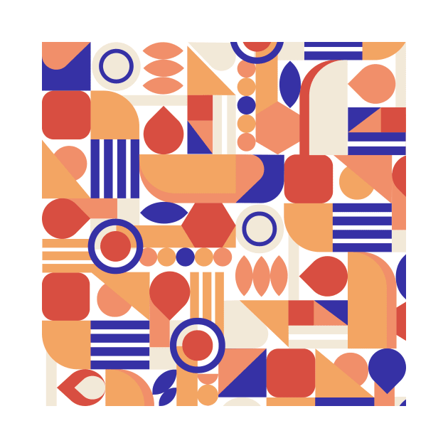 Geometric pattern mid century modern orange blue by soycarola