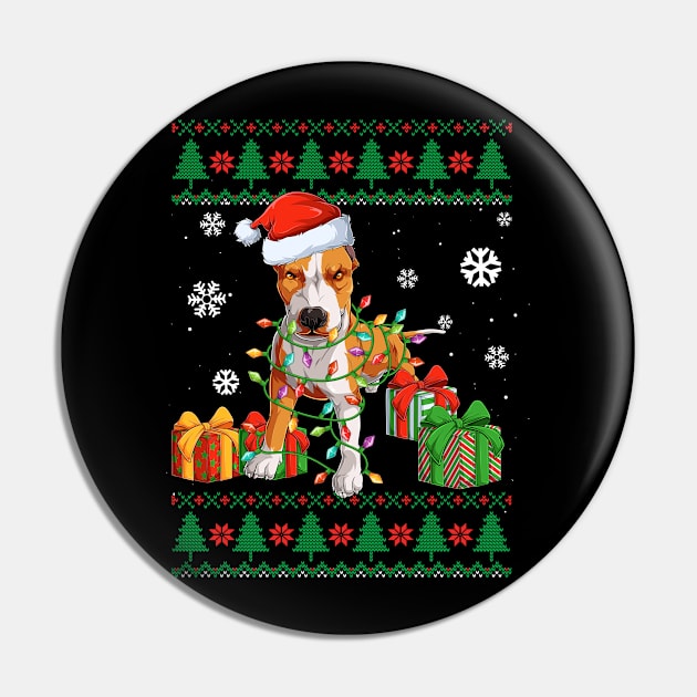 Funny Dog lover Cute Pitbull Santa hat Ugly Christmas Sweater Pin by TeeBlade