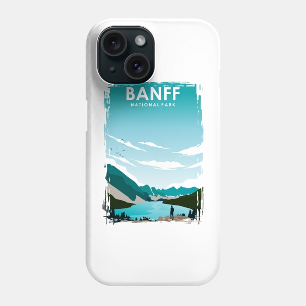 Banff national park vintage travel poster art Phone Case by jornvanhezik