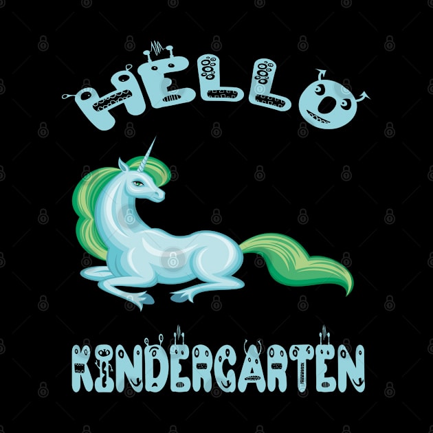 Hello Kindergarten Colorful Unicorn Back-To-School Preschool Design by familycuteycom
