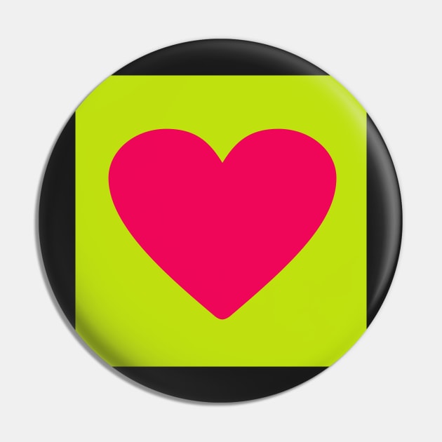 Pink heart on lime green Pin by redumbrellashop