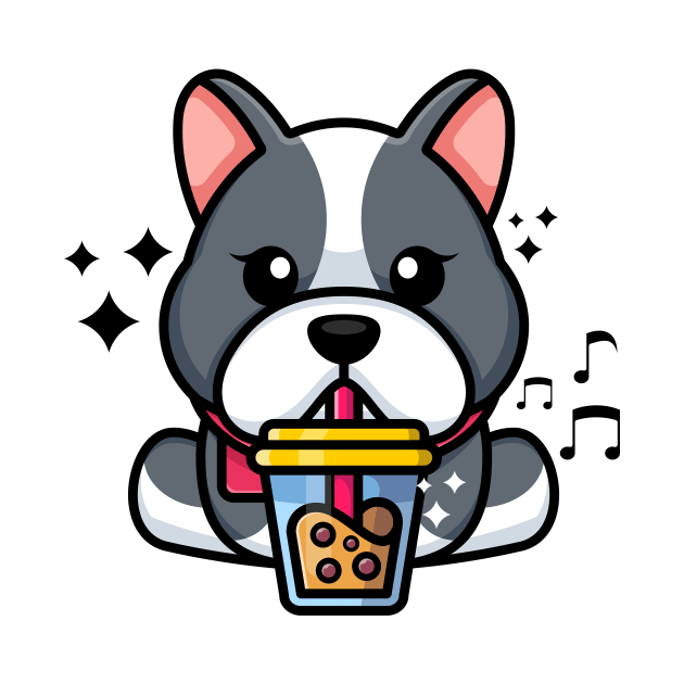 Cute bulldog drinking boba milk tea cartoon by Wawadzgnstuff