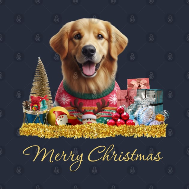 Merry Christmas Golden Retriever by The Artful Barker