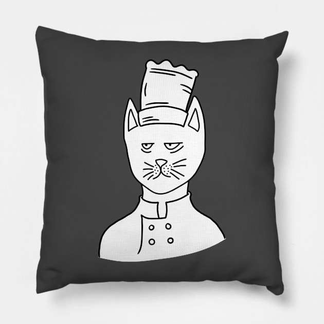 Tired Cat the Chef Pillow by Dani Draws