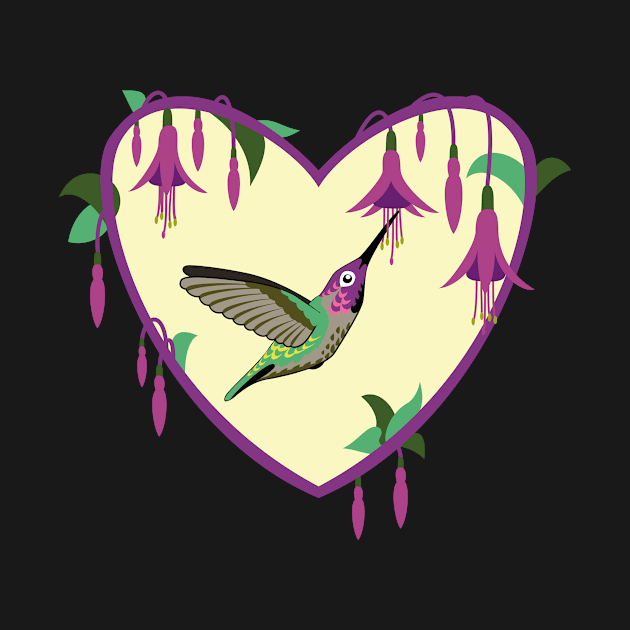 Hummingbird Fuchsia Heart by AnimalWhimsy