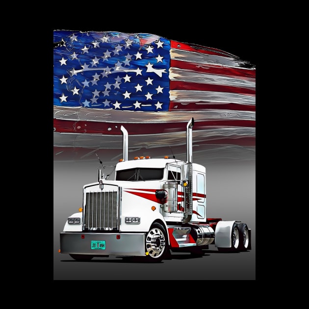 Kenworth Truck and The American Flag by Gas Autos T-Shirt by GasAut0s