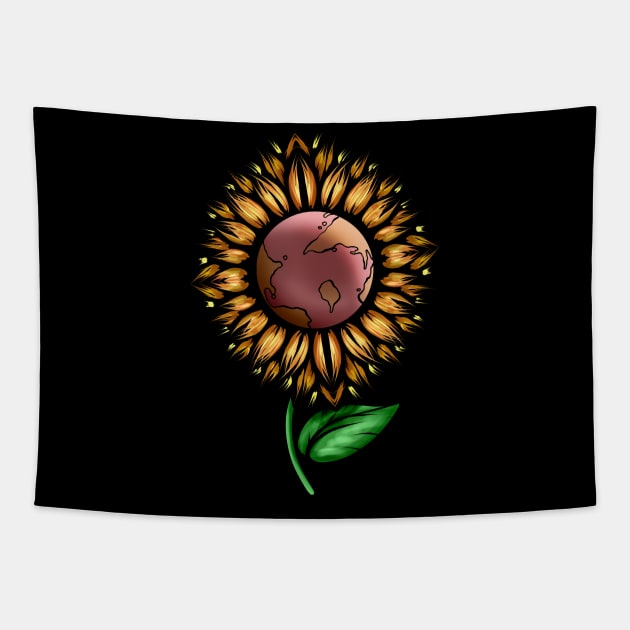 Sunflower With Earth In The Middle For Earth Day Tapestry by SinBle