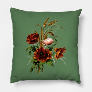 Poppies And Wheat Botanical Art Vector Pillow