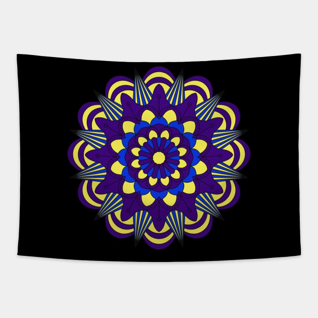 Blue and yellow yoga and meditation flower Tapestry by BlueRoseHeart