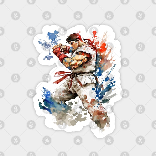 Ryu from Street Fighter - Watercolor Design Magnet by Labidabop