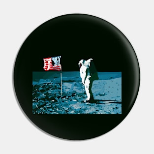 Astronaut Space Moon Landing American Flag Pin