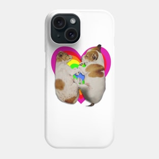 Super cute Jack Russell terriers sleeping on a rainbow heart Phone Case