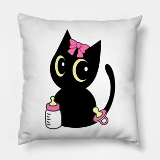 Cute black cat is a baby - girl Pillow