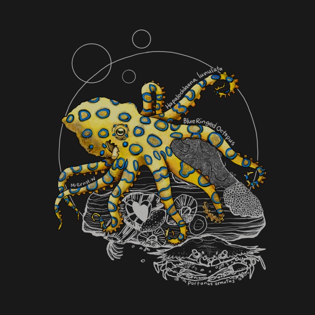 Greater Blue Ringed Octopus Doodle-for dark background by mernstw