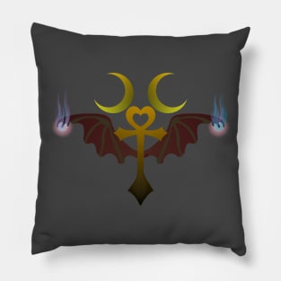 Ankh with Bat Wings and Crescent Moon Pillow