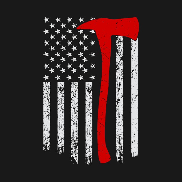 Firefighter American Flag With Red Fireman's Axe by SpacemanTees