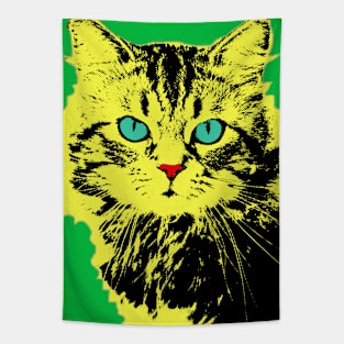 POP ART CAT YELLOW - GREEN Tapestry