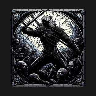 Stained Glass Epic Battle - Monster Slayer - Dark Fantasy T-Shirt