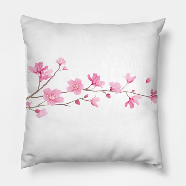 Cherry Blossom – Single Branch White Pillow by DesignEnrich